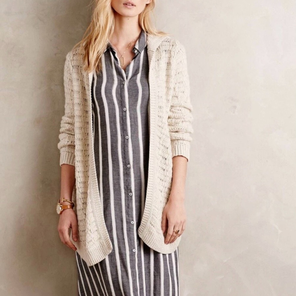 Anthropologie Sleeping On Snow Oarsin Hooded Knit Cardigan Ivory Size XS